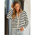 thumbnail image 2 of Women's Striped Cardigan Sweater Trendy Long Sleeve Button Down Crew neck Cardigans, 2 of 5