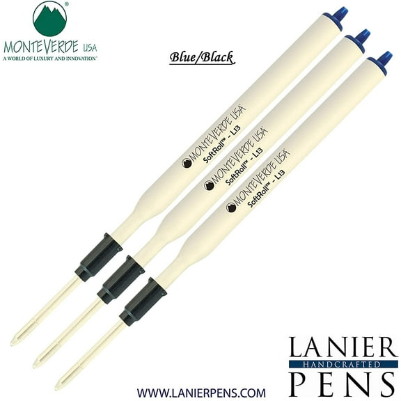 Lanier Combo Pack - 3 Pack - Monteverde Soft Roll Ballpoint L13 Paste Ink Refill Compatible with most Lamy Style Ballpoint Pens - BlueBlack (Medium Tip 0.7mm)