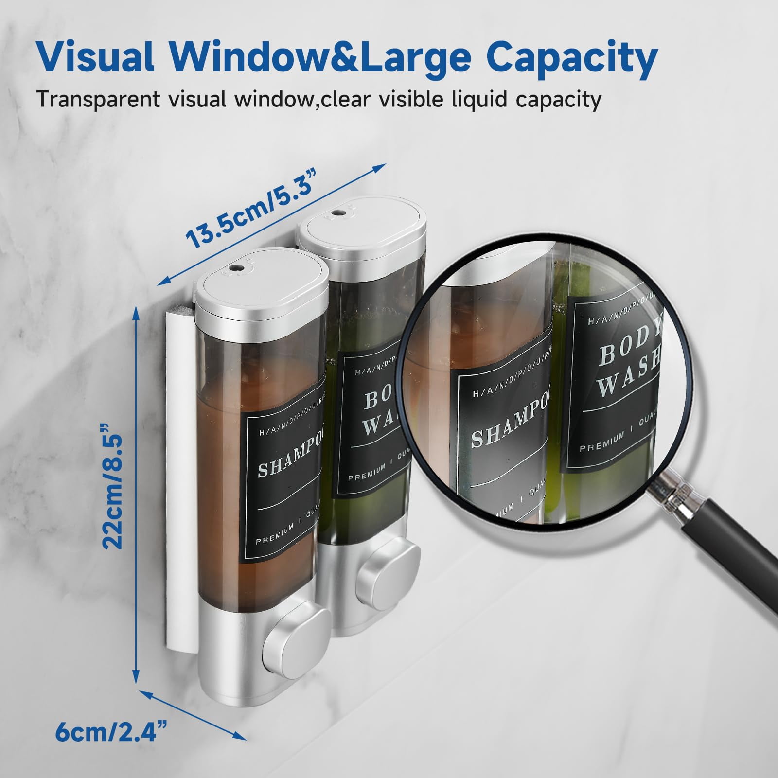 Shampoo and Conditioner Dispenser,Shower Soap Dispenser 3 Chamber No Drill Wall-Mounted Large Capacity
