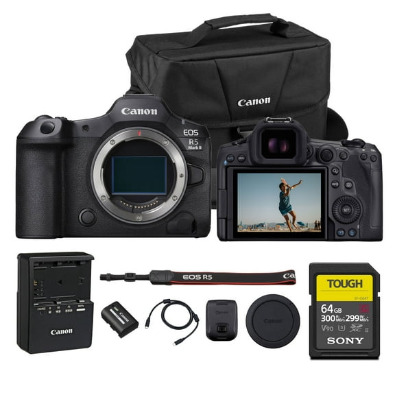 Canon EOS R5 Mark II Mirrorless Camera | Flagship Hybrid Power, Refined for Next-Gen Creators (6536C002)   64GB Memory Card   Shoulder Bag