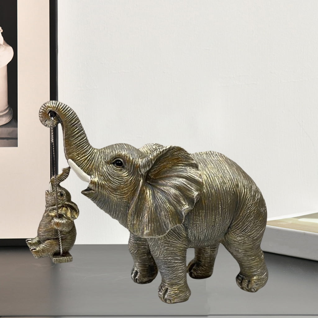 Silver Elephant Sculpture Resin Elephant Family Statue Figurine Animal Ornament Elephant Family Statue for Home Office Living Room Decoration