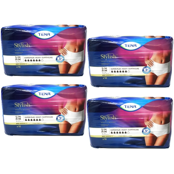 4 Pack - TENA Super Plus Heavy Absorbency Incontinence Underwear for Women, Small/Medium, 18 Count