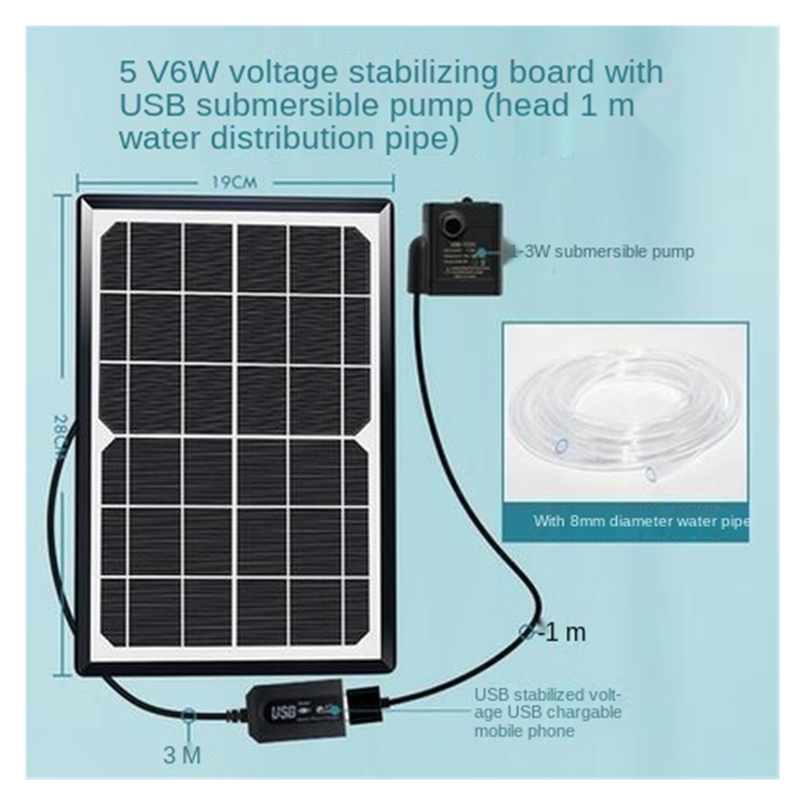 Aquarium Solar Water Pump 12V Hydroponics Filter Aeration Fish Tank Rockery Water Pumping Submersible Pump Pond Fountain Outdoor - 6V3W SET_F