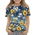 thumbnail image 3 of Girls Cute Summer Tops Size 10-12 Soft Casual Short Sleeve Crew Neck Girls Tops Basic Daisy Graphic Tees Girls Clothes Tunic Blouse Dark Blue 2-3 Years, 3 of 6