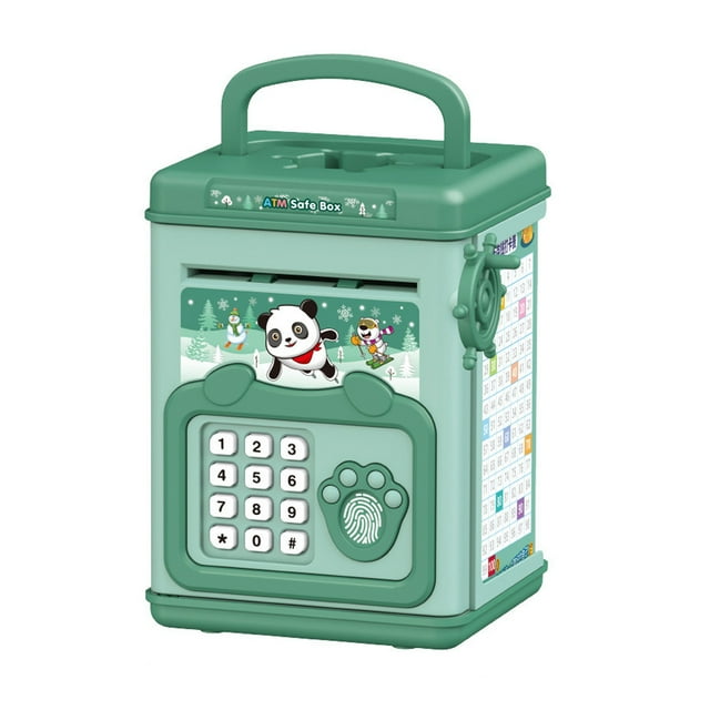 Mistaha Interactive Children's Money Saving Box with Fingerprint Password, Automatic Money Rolling, Educational Gift for Boys and Girls - Green - No Batteries Included