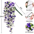 thumbnail image 3 of Lyacmy 2 Pcs Artificial Hanging Flowers for Outdoor Spring Decor, White Purple UV Resistant Fake Flower Petunias for Outdoor Garden Porch Patio Wedding Decor, 3 of 9