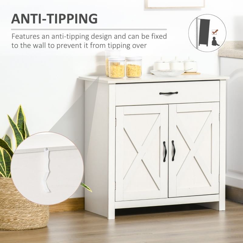 Alvantor Stone Farmhouse Sideboard Storage Cabinet with Barn Doors & Drawer 31.5"W x 15.75"D x 31.5"H White
