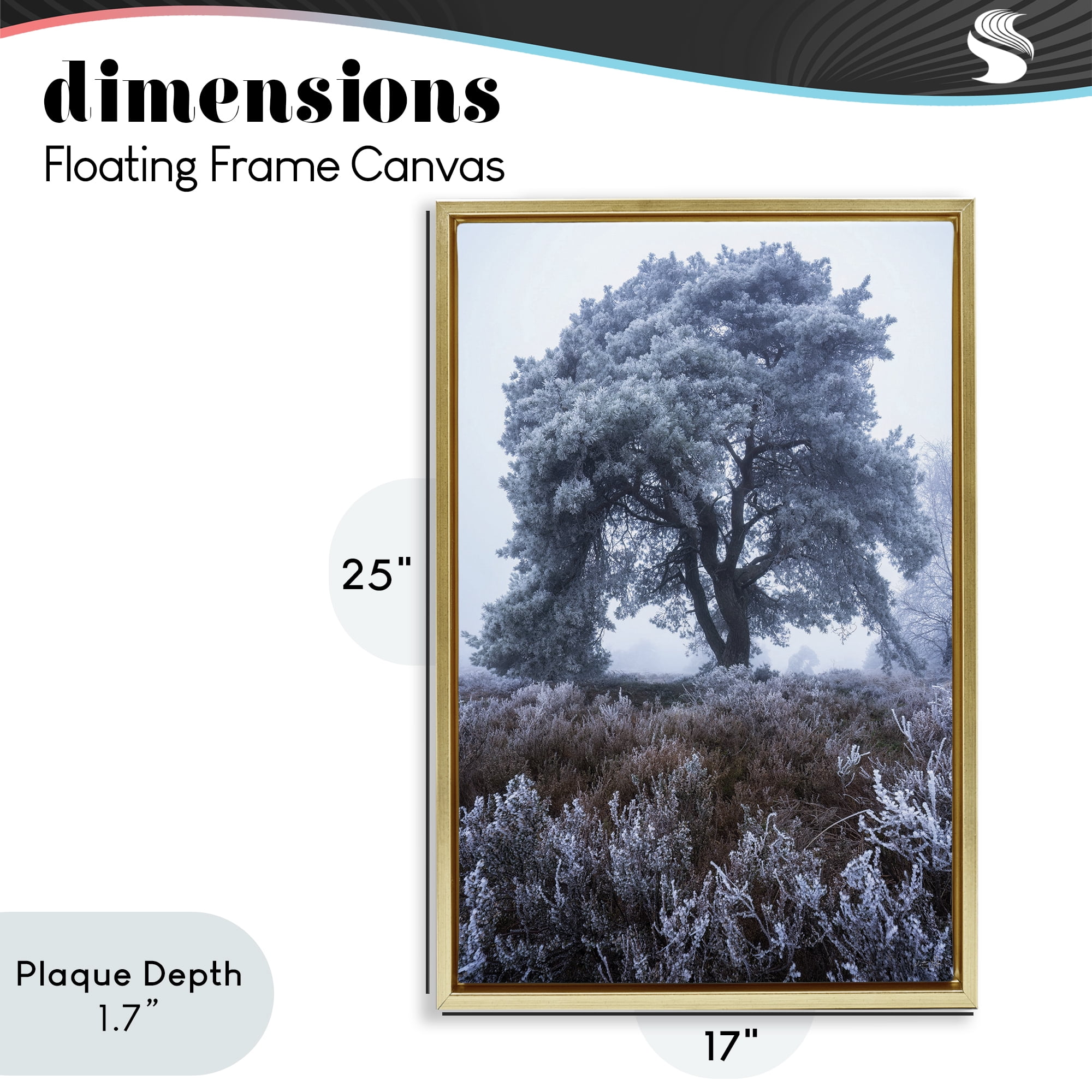Stupell Industries Frosted Tree in Winter Mist Gold Framed Floater Canvas Wall Art, design by Martin Podt