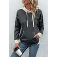 thumbnail image 2 of Two Tone Contrast Stitch Drop Shoulder Basic Hoodie for Women Gray Large, 2 of 5