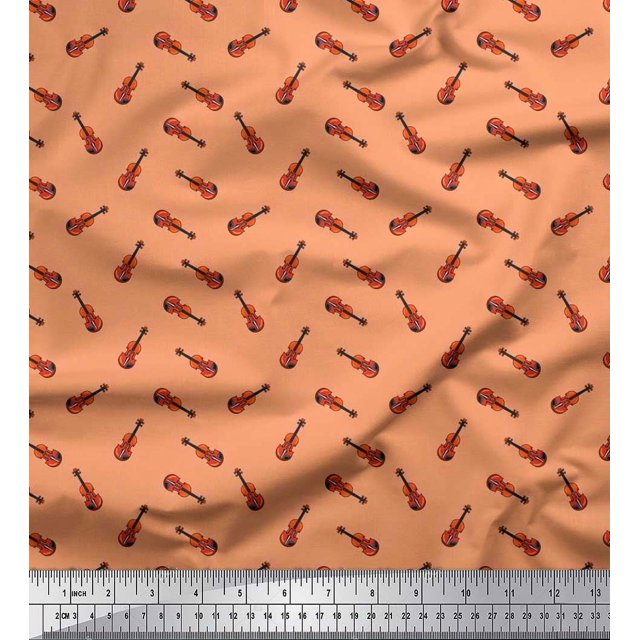 Soimoi Polyester Crepe Fabric Guitar Musical Instrument Print Fabric by The Yard 52 Inch Wide