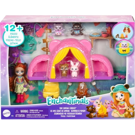 Enchantimals Cuddlers Camping Tent Set with Doll and 4 Animal Figurines