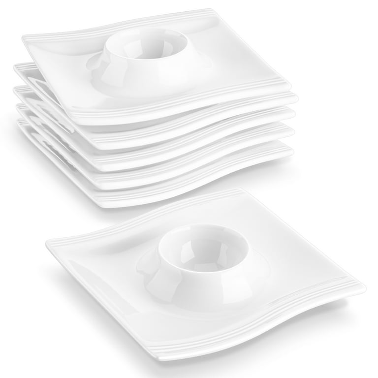 MALACASA Square Plate Set of 6, Ivory White 7.8