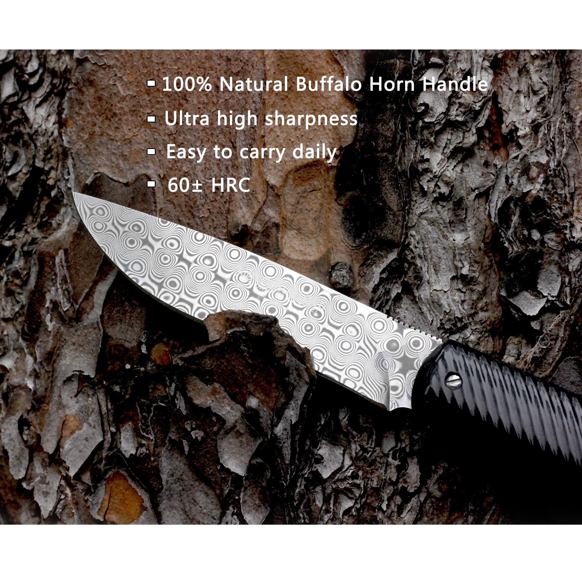 YOUSUNLONG Pocket Knives Overall 186mm, Damascus Steel Blade Folding Knife for Camping Hunting