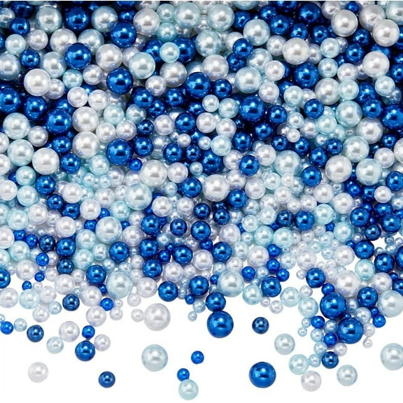 1500~2000Pcs Blue Filler Beads Plastic Pearls No Hole Round Ball White Small Makeup Candle Fillers Summer Floating Bead for Nail Art Table Scatter Candle Vase Fillers Party Decoration