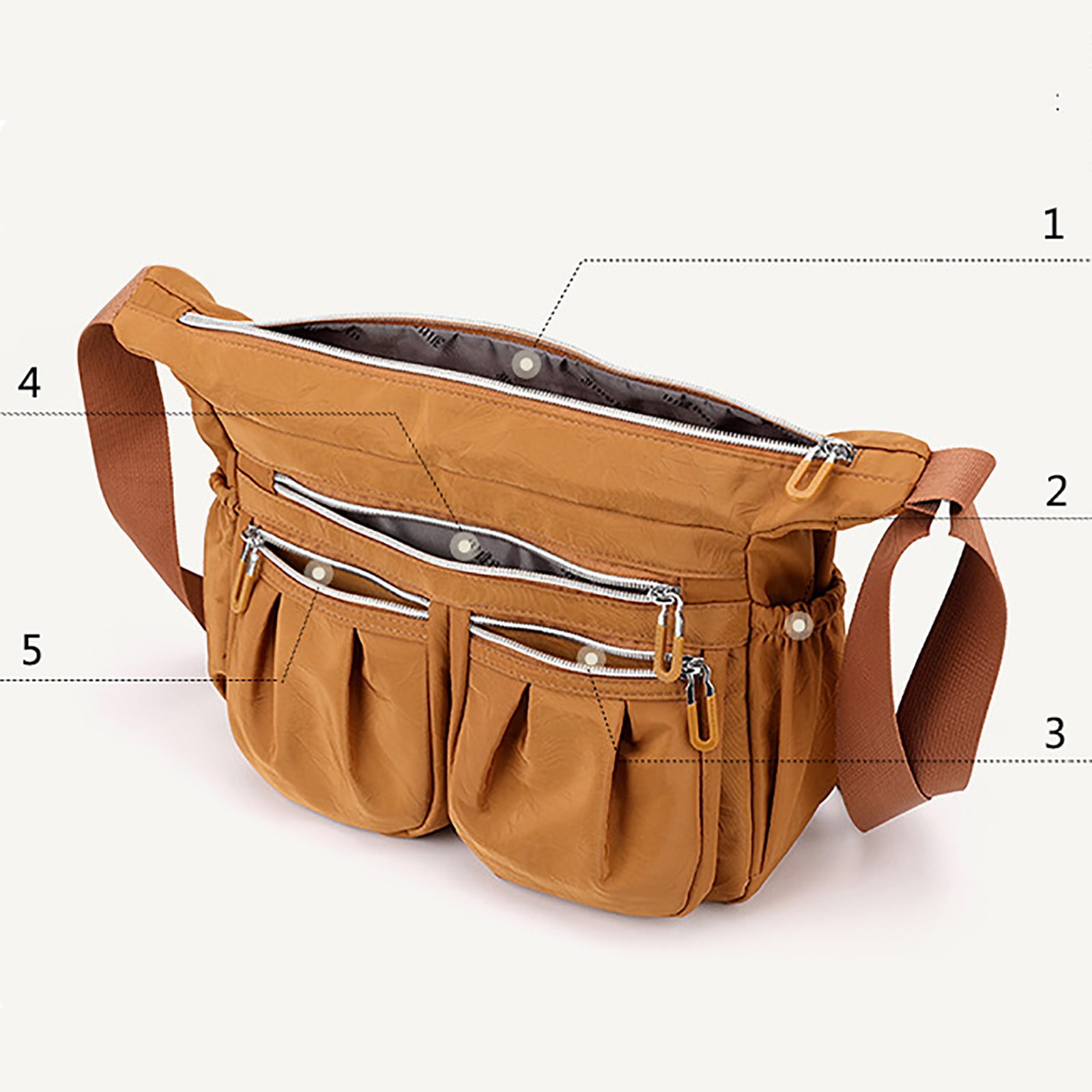 Modstep Crossbody Bag for Women Multiple Zip Pockets Medium Shoulder Bag Handbags Casual Daily Bags for College Students Gold