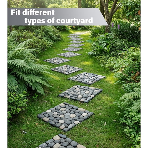 4 Pcs Interlocking Stepping Stones Outdoor for Garden, 11.8" Outside Square Pavers for Landscaping, Pebble River Stone Mat for Yard Patio Pathway Walkway