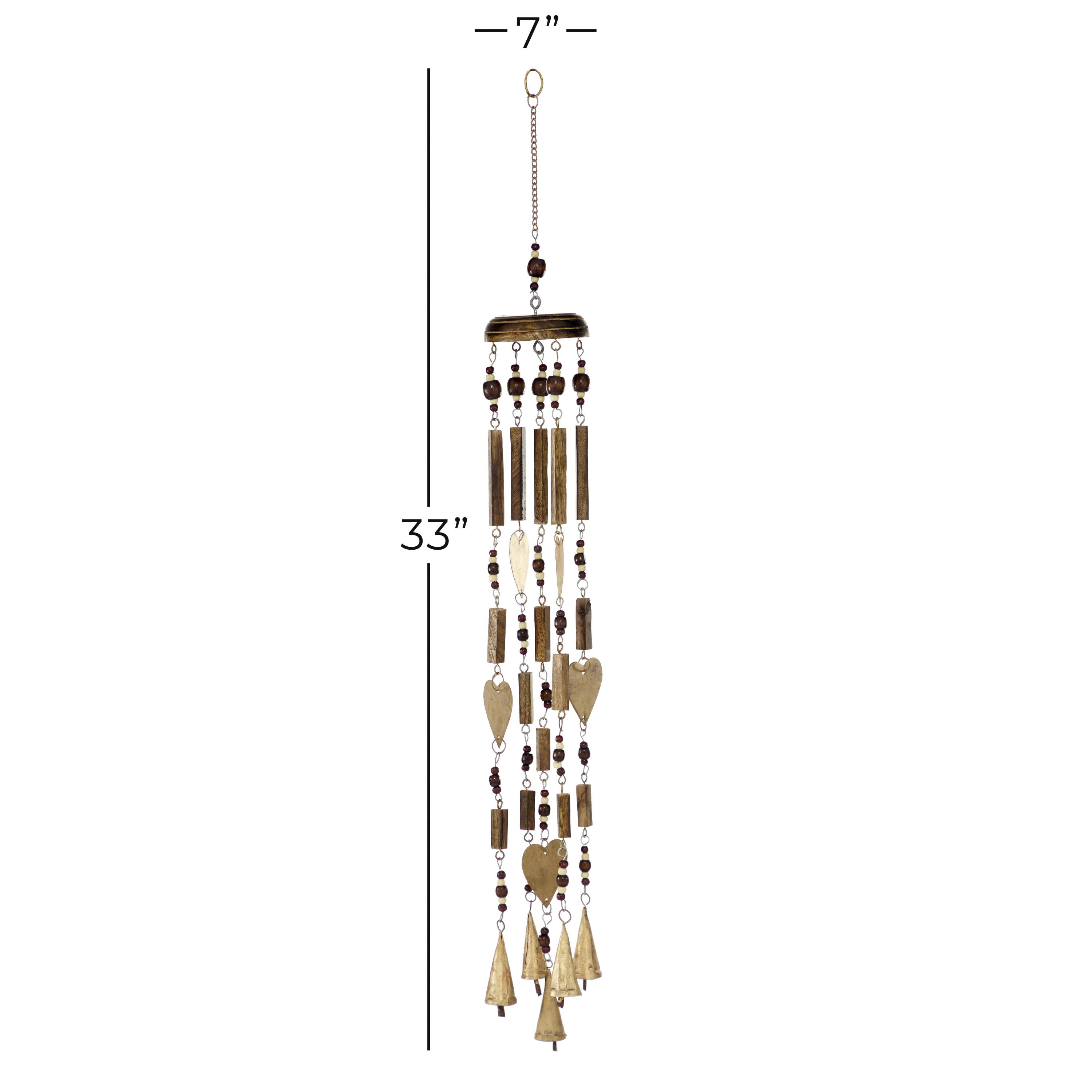 DecMode 33" Gold Metal Heart Windchime with Beads and Cone Bells