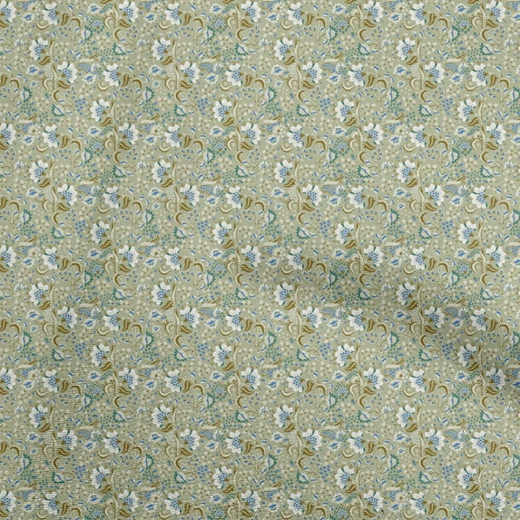 oneOone Rayon Greenish Beige Fabric Jacobean Floral Quilting Supplies Print Sewing Fabric By The Yard 56 Inch Wide