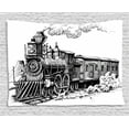 thumbnail image 1 of Steam Engine Tapestry, Rustic Old Train in Country Locomotive Wooden Wagons Rail Road with Smoke, Wall Hanging for Bedroom Living Room Dorm Decor, 80W X 60L Inches, Black and White, by Ambesonne, 1 of 2