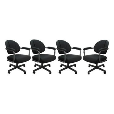 4 - Swivel Metal Dining Caster Chair M-70 - Black Vinyl - Grey