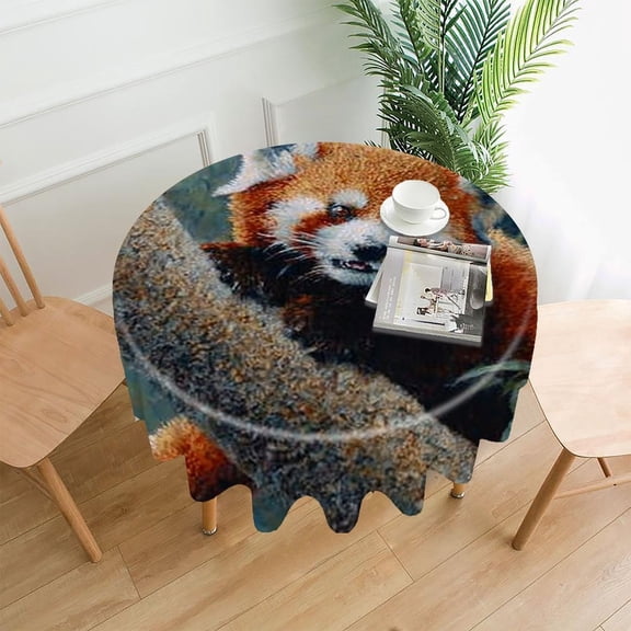 RKSupls 60 Inch Round Tablecloth, Red Panda Tree Premium Polyester Straight Edge Wrinkle Resistant Washable Table Cover for Party Home Dining Decor