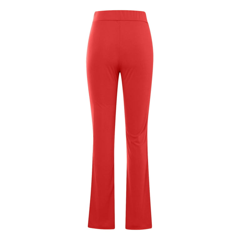 UHUYA Women Flare sweatpants Wide Leg Pants Casual Slim High Elastic Waist  Solid Color Sports Yoga Flare Pants Red M US:6