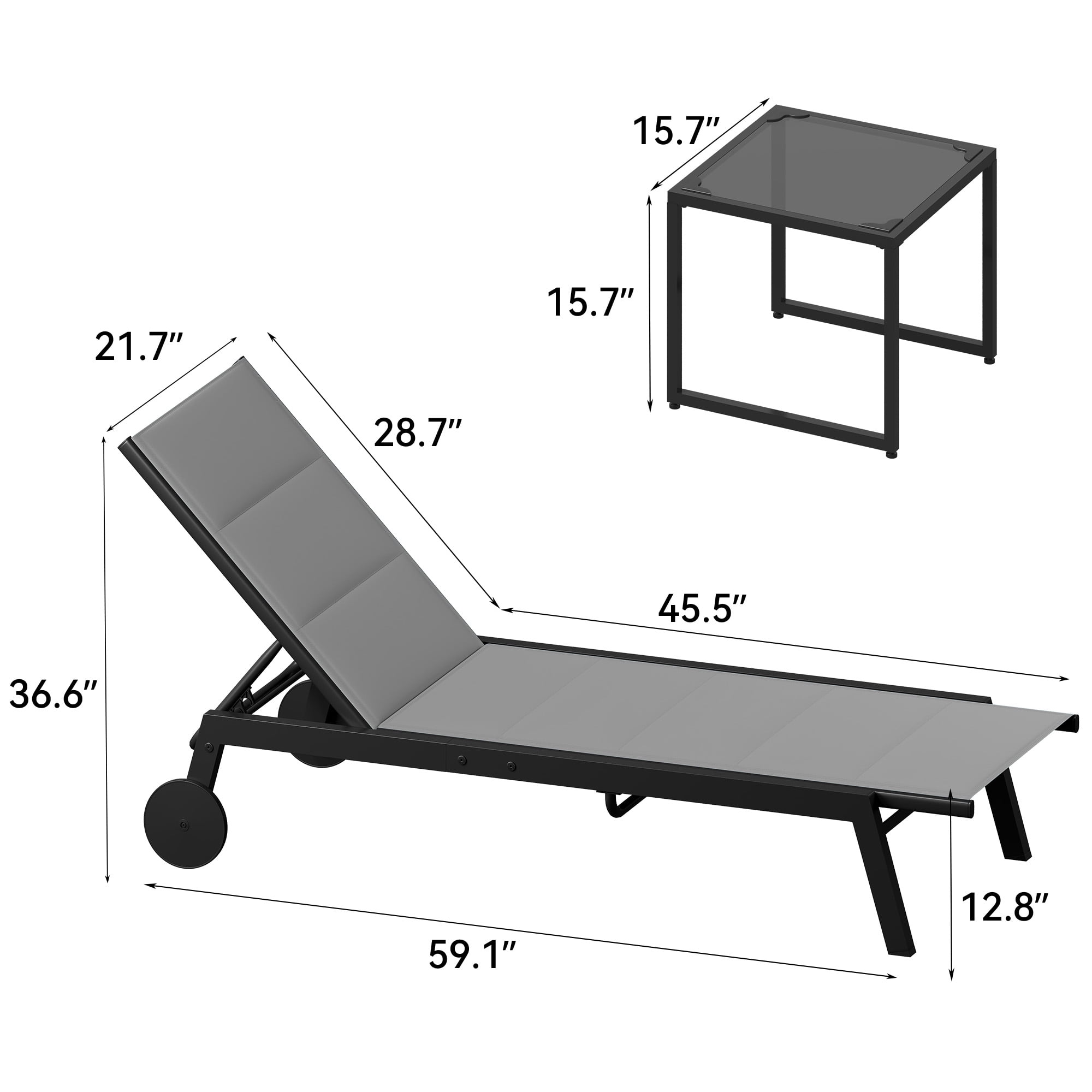 Uforic Outdoor Chaise Lounge Chairs Set with Side Table, Padded Fabric Poolside Loungers with Aluminum Frame