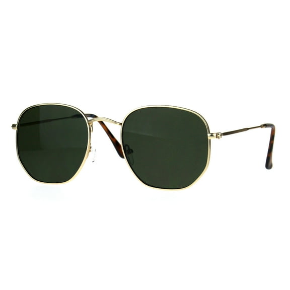 Classy Hipster Fashion Sunglasses Thin Metal Hexagon Shape UV400 Gold, Green
