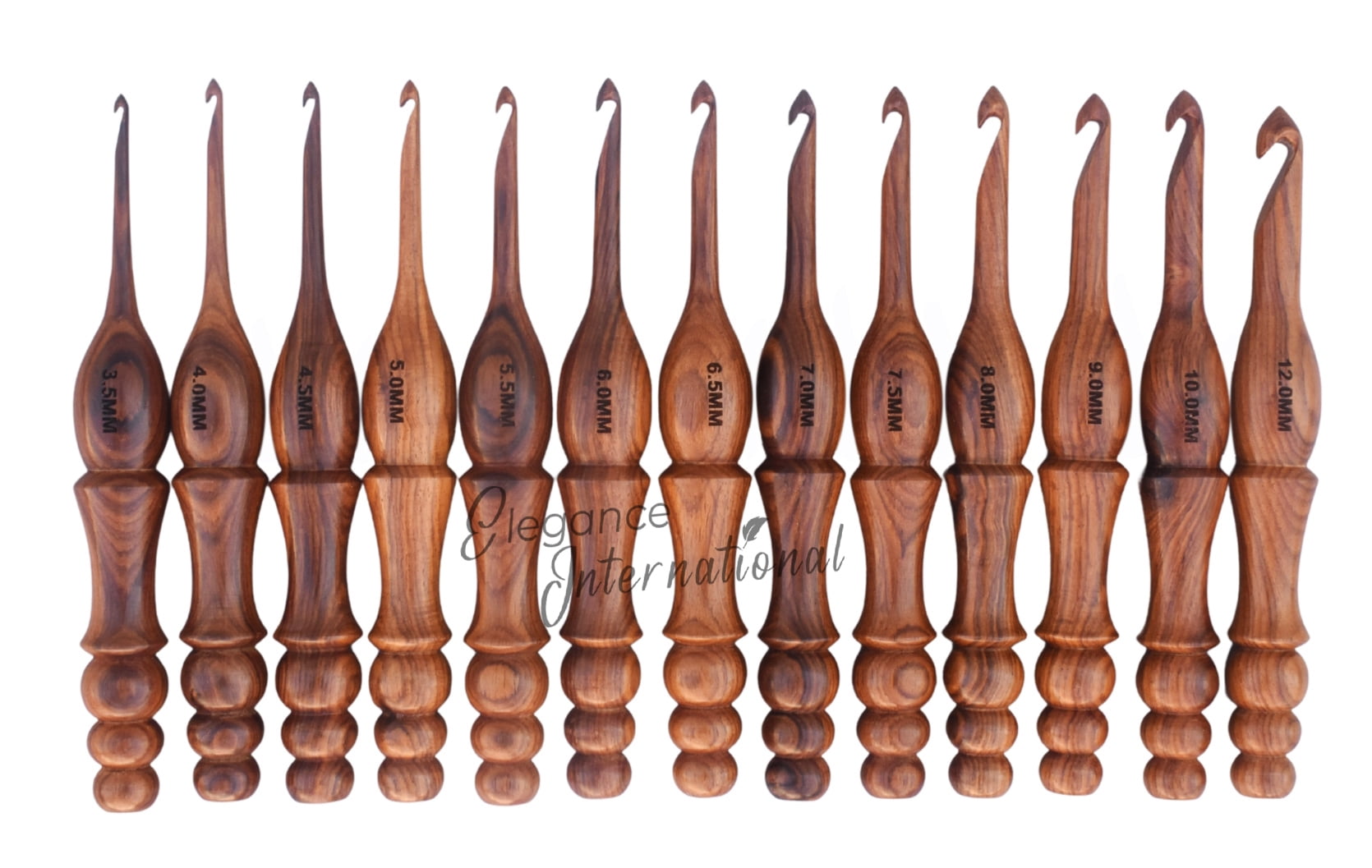 Wooden Crochet Hooks Set of 13-3.5mm to 12mm - Rosewood Crochet Hooks for Arthritic Hands - for Crocheting & Knitting - Ergonomic Soft Grip Handle Crochet Hooks - Gifts for Her(Hooks,Bowl,Stand)