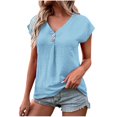 thumbnail image 1 of Blusa informal de manga corta con cuello en V para mujer de Umfun Fashion, color azul cielo, talla M, 1 of 5