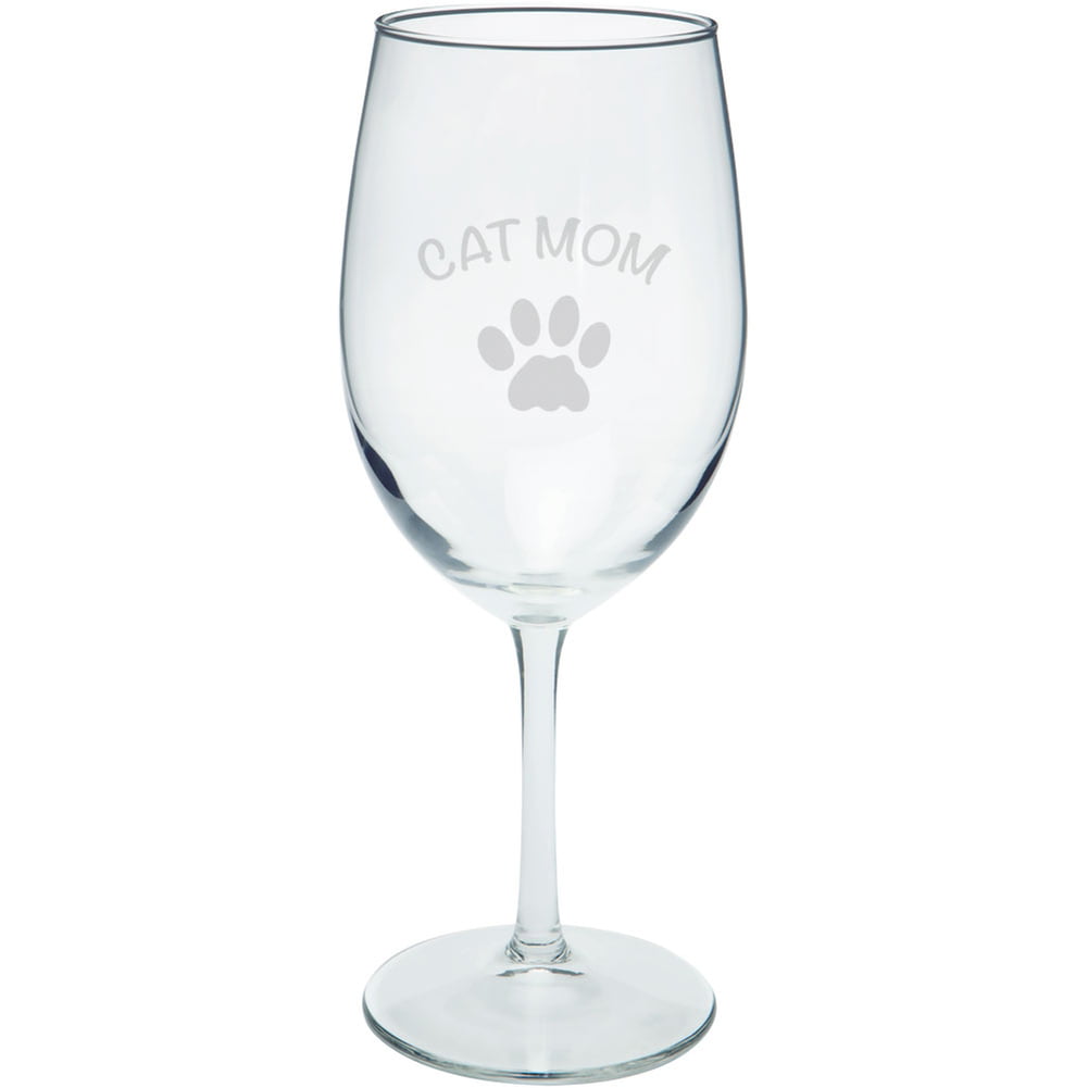 Cat Mom Wine Glass  Stemless Wine Glass  Etched Wine Glass