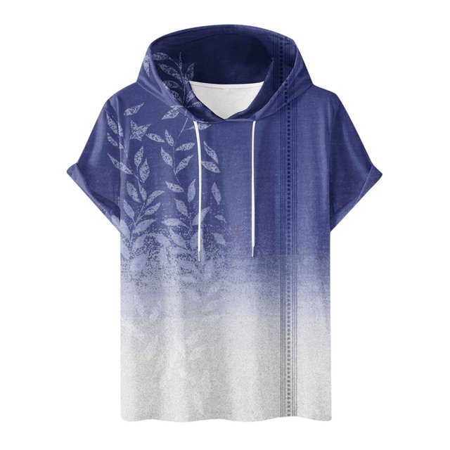 Qiopertar Liquidation à Moins de 5$ T-Shirt à Manches Courtes à Capuche Col Rond Impression Numérique pour Hommes en Liquidation