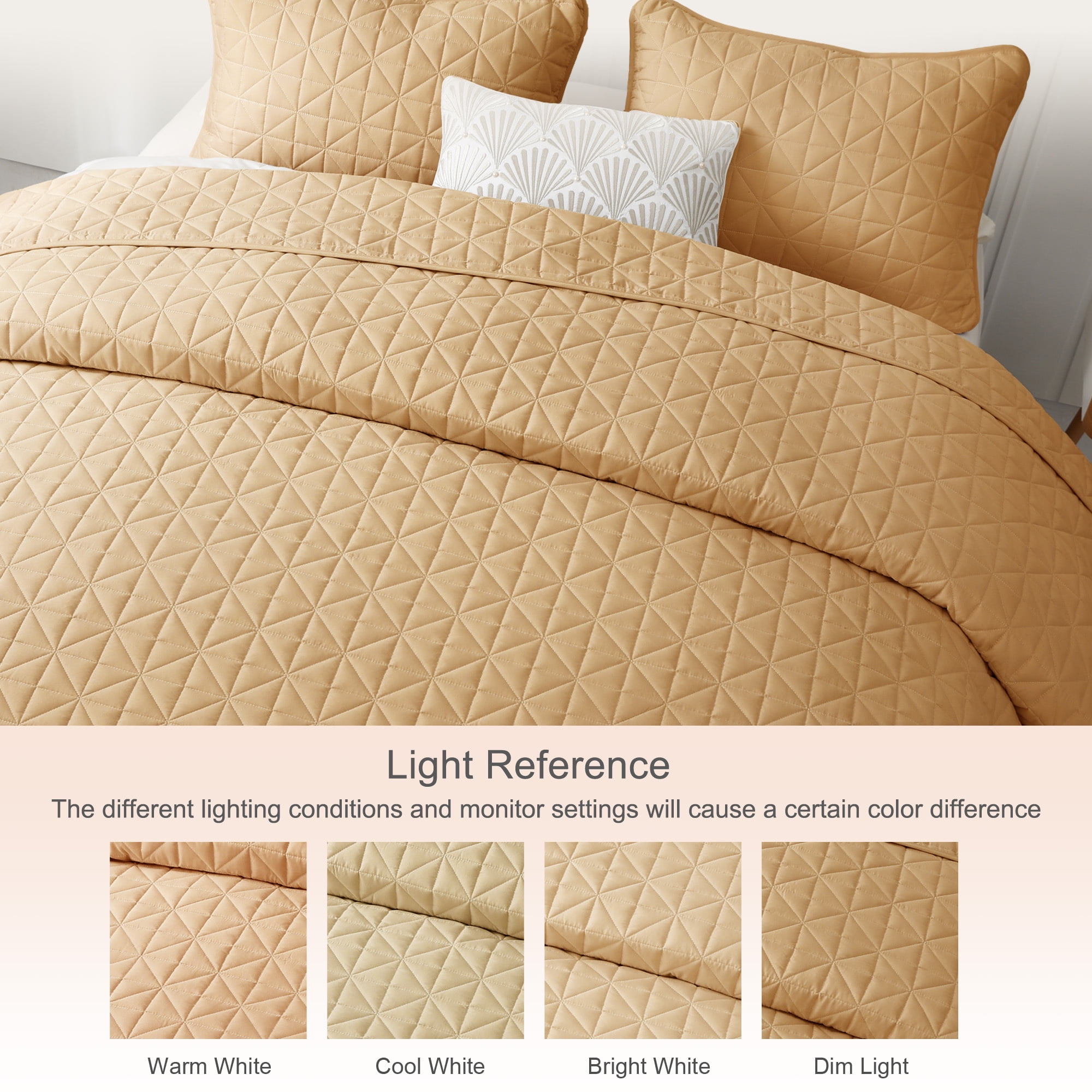 Exclusivo Mezcla Twin Quilt Bedding Set, Lightweight Soft Camel Twin Bedspreads Coverlets with Geometric Stitched Pattern