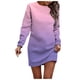 thumbnail image 1 of Vestido informal de manga larga para mujer: vestido liso de otoño/invierno con cuello redondo y estampado navideño opcional., 1 of 5