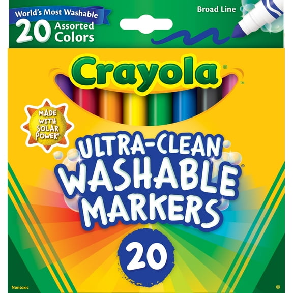 Crayola Ultra-Clean Washable Broad Line Markers, 20 Ct, Back to School Supplies, Classic Colors, Classroom Must Haves