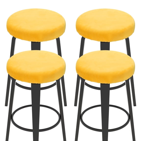 Uxcell 4 Pcs Velvet Bar Stool Covers, 14-18 Inch Round Bar Stool Cover with Elastic Band Stretch Chair Seat Cover Washable Slipcovers for Round Stool Chair, Yellow