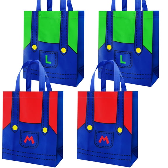 Mario 16 PCS Birthday Party Favor Bags, Non-woven Party Gift Bags for Kids, 12 x 9.8 x 3.9 Inch