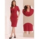 thumbnail image 2 of Vestido de tubo para mujer con cuello en V, manga corta, trabajo, oficina, bodycon, vestidos midi Rojo XS, 2 of 6