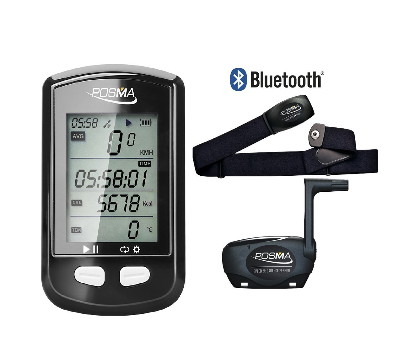 POSMA DB2 Wireless GPS Cycling Bike Computer Odometer Bundle with BHR20