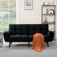 thumbnail image 3 of Gewnee Black 75.2” Twin-Size Futon Sofa Bed, Linen Upholstered 3-Position Adjustable Split Back for Home & Office, 3 of 22