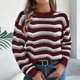 thumbnail image 4 of DDAPJ pyju Womens Striped Sweaters Crochet Knit Long Sleeve Cropped Tops Soft Knit Pullover Sweater Wine XL, 4 of 9