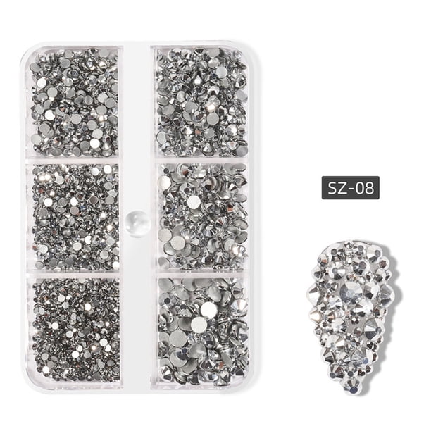 Uñas postizas, uñas postizas, regalos para mujeres, decoración de uñas en caja, joyas de diamantes de imitación, diamantes de imitación planos, joyas de uñas con luz celestial, diamantes de imitación
