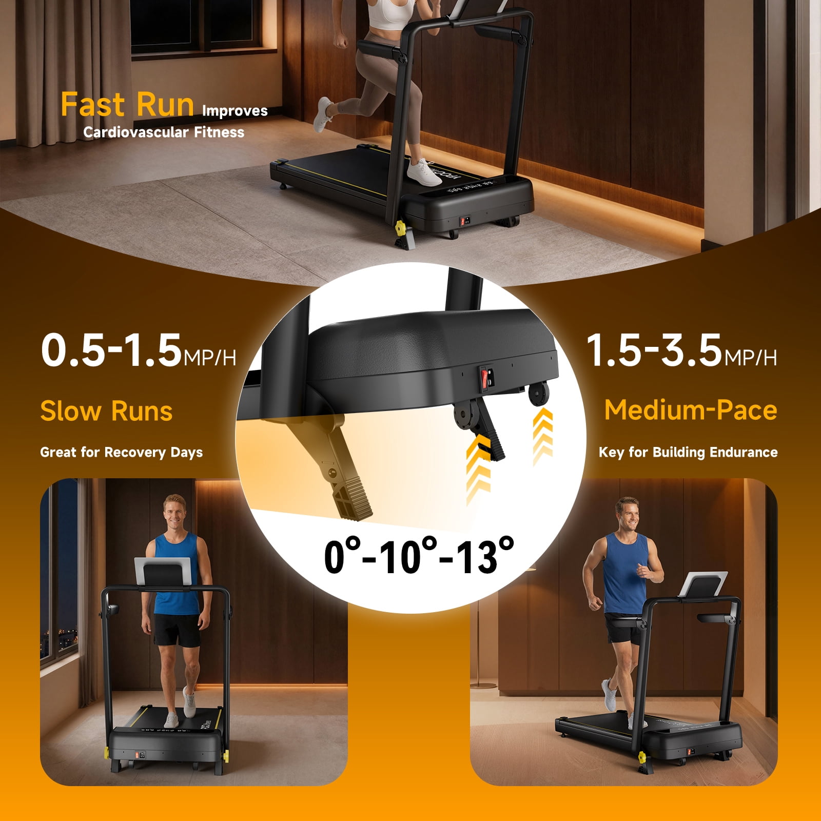 Walking Pad with Incline & Handle, Foldable Treadmill for Home, Under Desk Treadmill with APP Control, LED Display and 300 lbs Capacity