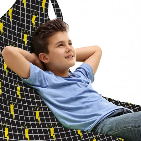 

Modern Lounger Chair Bag Rhythmic Thunder Symbols on Checkered Cubes in Pop-Art Style Backdrop High Capacity Storage with Handle Container Lounger Size Charcoal Grey and Yellow by Ambesonne