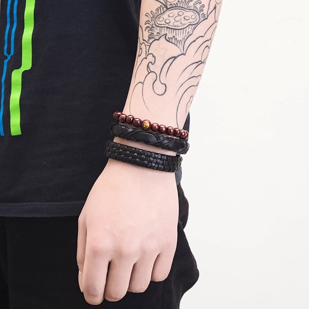 Pulseras para mujer, regalos para mujeres y hombres, pulsera de cuero tejida vintage, juego de pulseras de cuero de aleación, joyería de pulsera