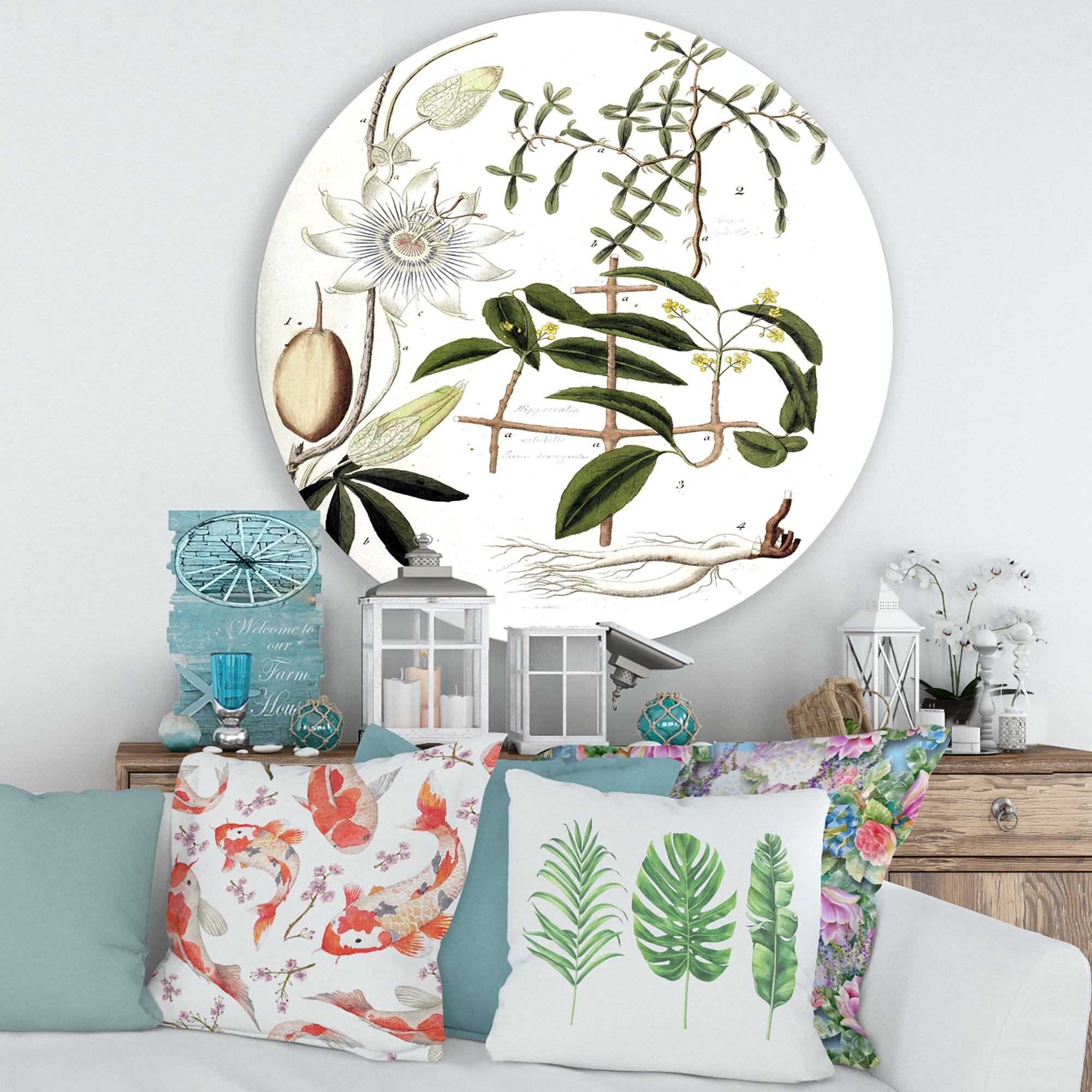 Designart 'Ancient Plant Life IV' Farmhouse Circle Metal Wall Art 36x36 - Disc of 36