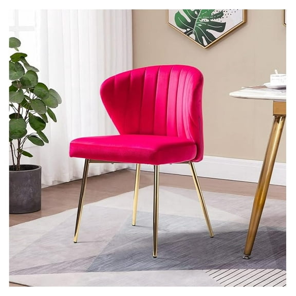 Fuchsia Dining Chair, Modern Accent Chair with Golden Legs - Upholstered Side Chair for Kitchen, Vanity, Living Room, Wingback Design
