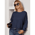 thumbnail image 4 of VENUZOR Women's 2024 Fall Crew Neck Batwing Long Sleeve Sweaters Oversized Ribbed Side Slit Knit Pullover Tops, 4 of 10