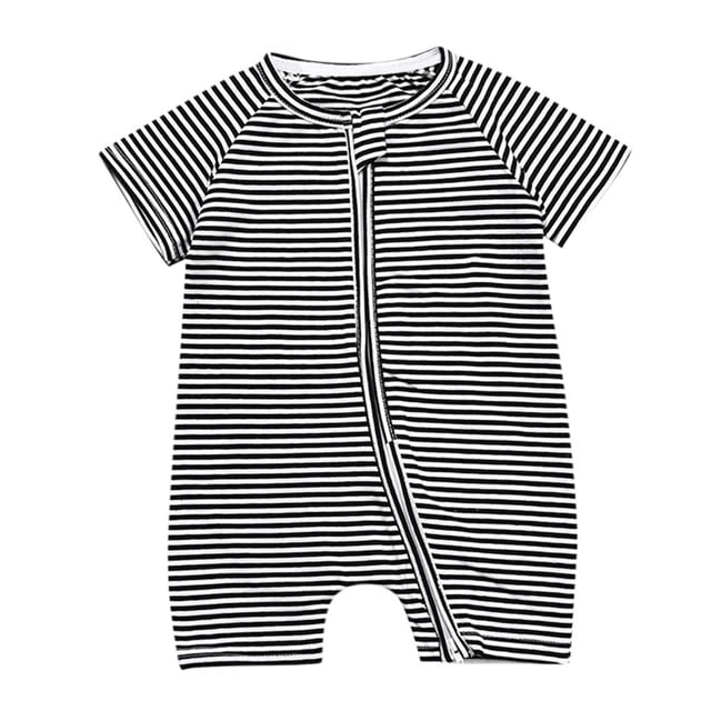 MIASHUI Toddler Summer Clothes Unisex Baby Boy Girl Rompers Short Sleeve Two Way Zipper Jumpsuits,Black,18-24 Months