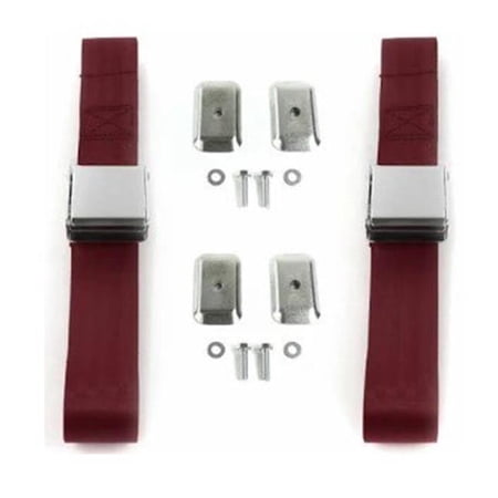 SafeTBoy Airplane 3 Point Burgundy Retractable Bucket Seat Belt Kit with Bracketry & 2 Belts for 1982-1994 Chevy Cavalier